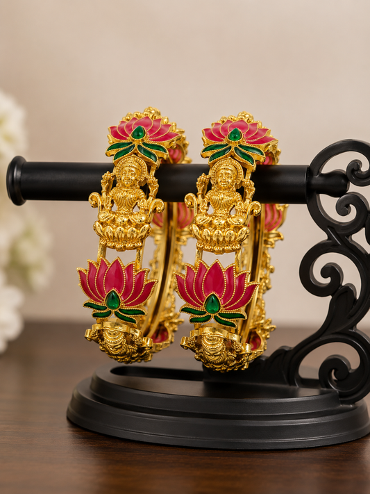 Swarique Kamal Lakshmi Divine Heritage Gold Finish Bangles (Set of 2)