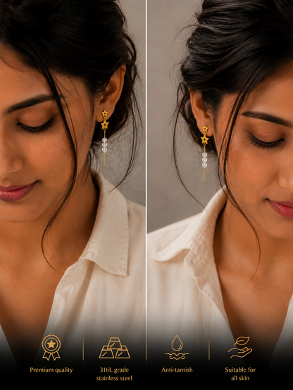 Swarique Star Heart Long Drop Earrings