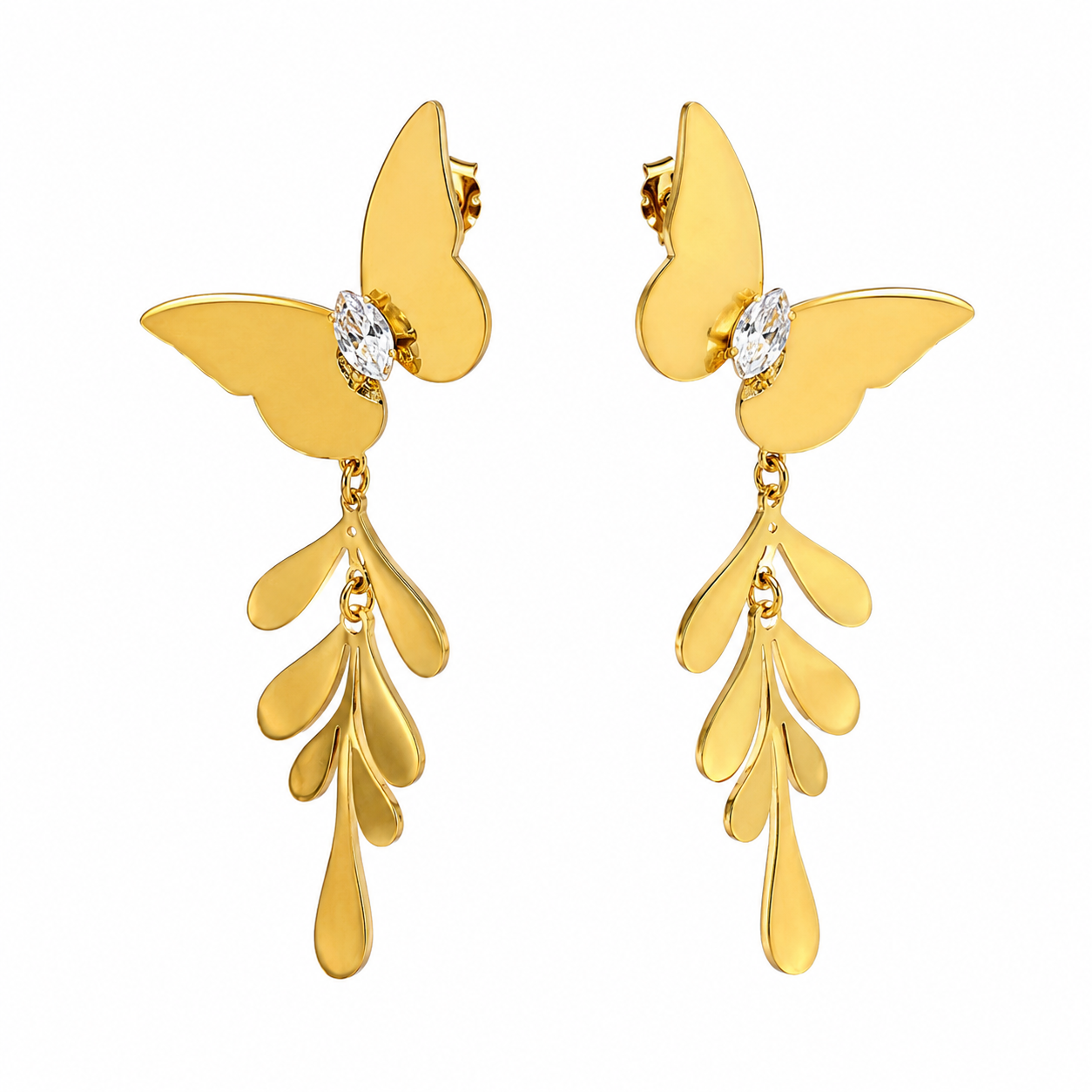 Swarique Pankhuri Butterfly Leaf Crystal Drop Earrings