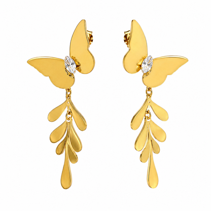 Swarique Pankhuri Butterfly Leaf Crystal Drop Earrings