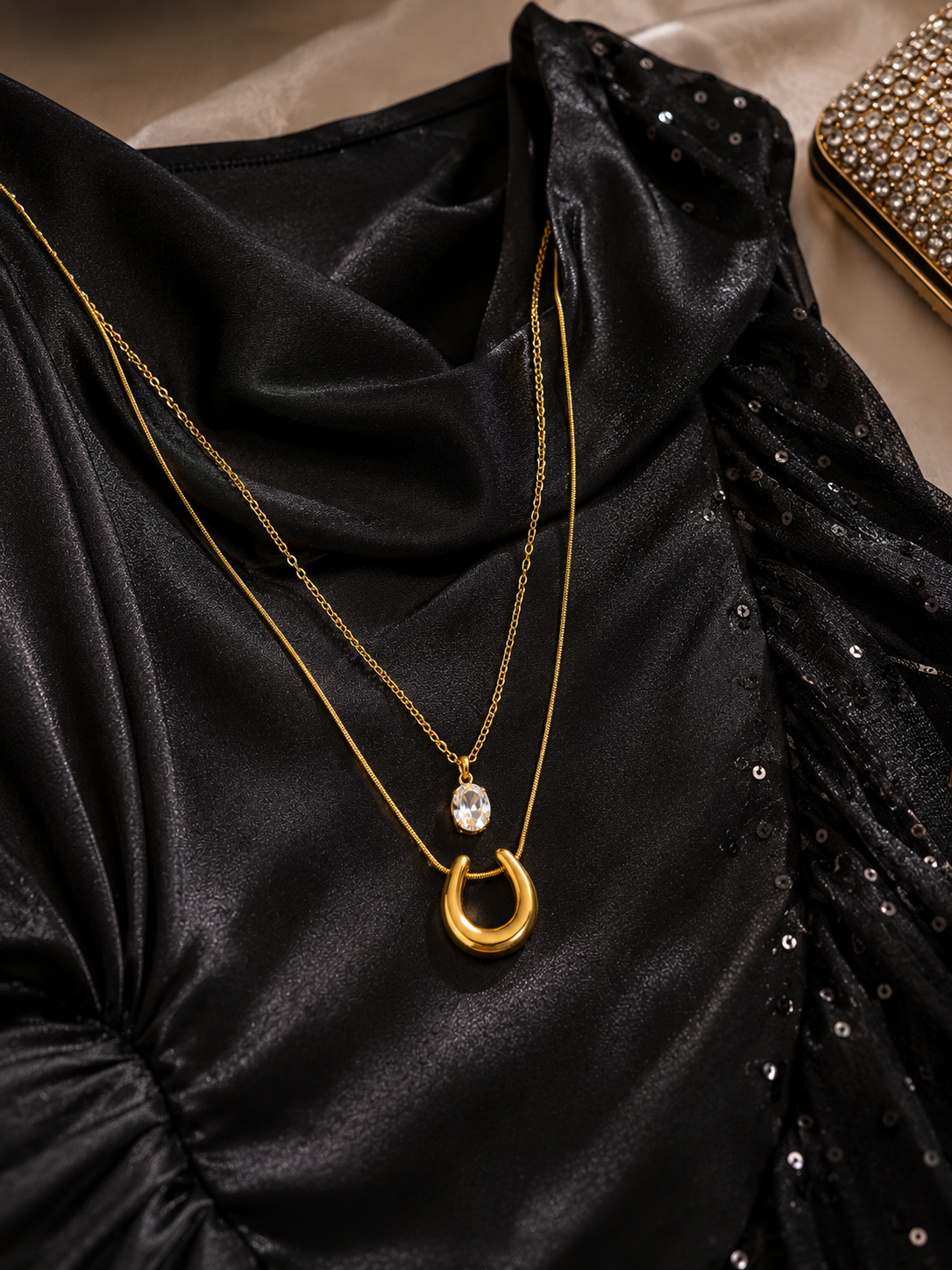 Swarique Aashvi Crystal Horseshoe Layered Necklace