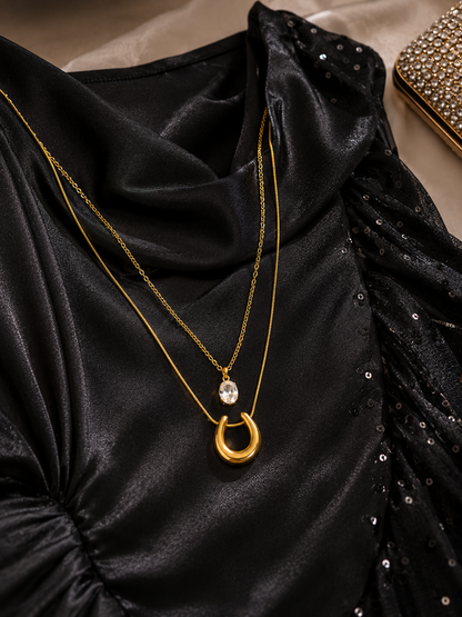 Swarique Aashvi Crystal Horseshoe Layered Necklace