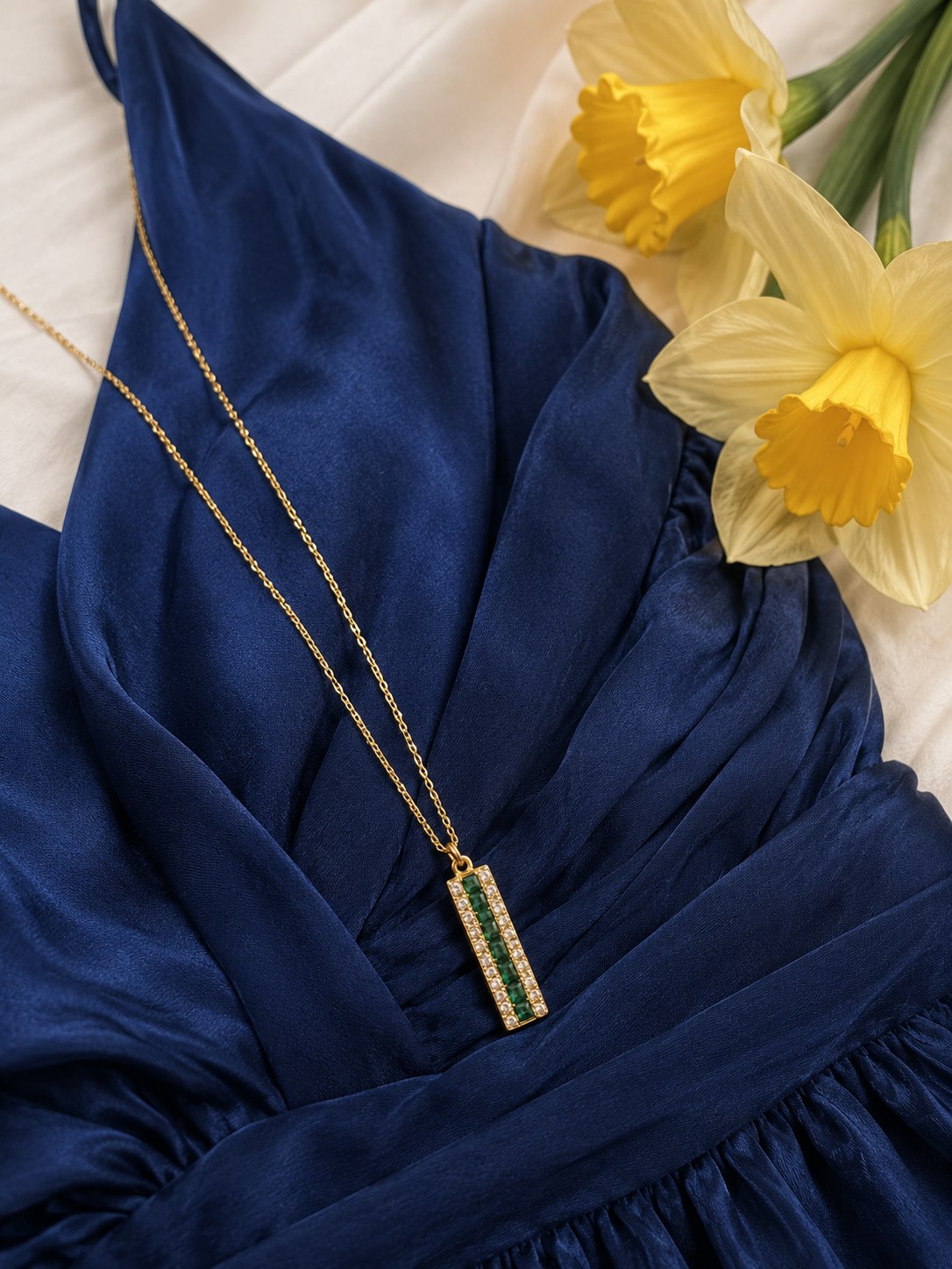 Swarique Haritika Emerald Bar Pendant Necklace
