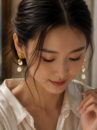 Swarique Madhulika Moti Floral Chain Earrings