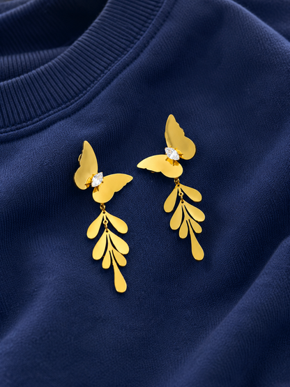 Swarique Pankhuri Butterfly Leaf Crystal Drop Earrings