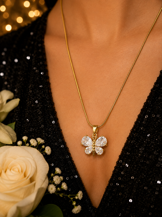 Swarique Pankhuri Crystal Butterfly Pendant Necklace