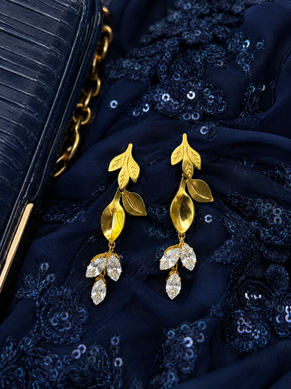 Swarique Pallavi Leaf Crystal Drop Earrings