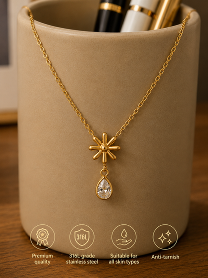 Swarique Surya Pushp Drop Pendant Necklace | 316L Stainless Steel Anti-Tarnish Gold Necklace