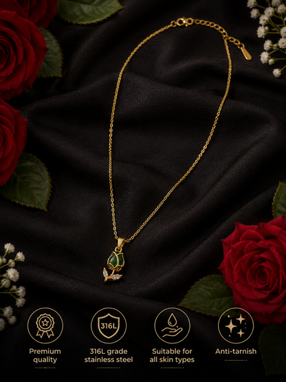 Swarique Panna Pushp Gold Rose Pendant Necklace | 316L Stainless Steel Anti-Tarnish Necklace