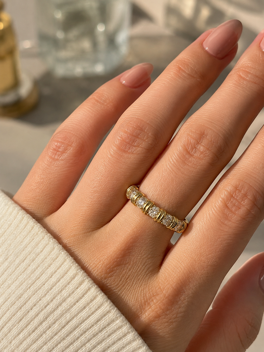 Swarique Kanika Crystal Gold Adjustable Ring