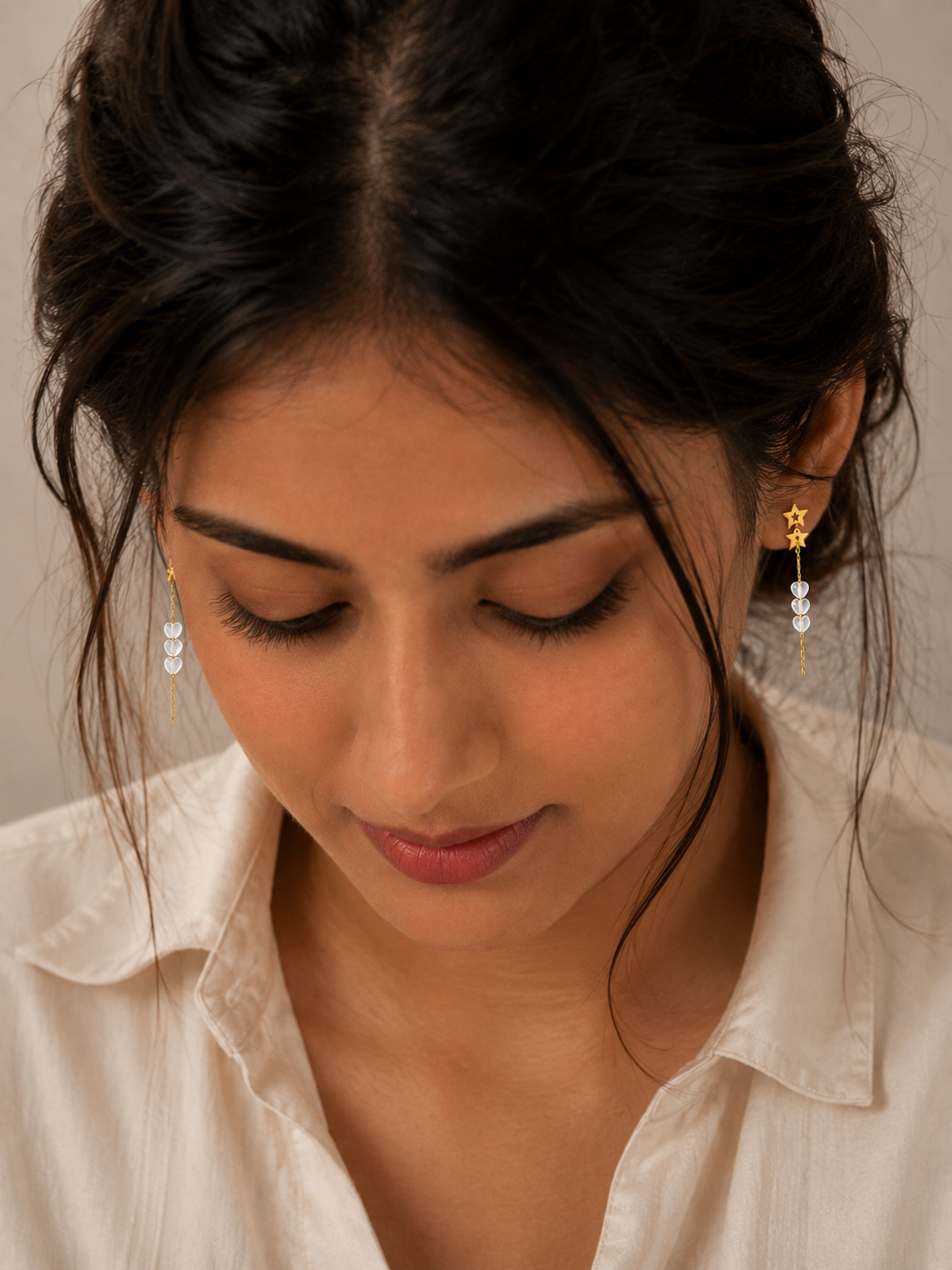Swarique Star Heart Long Drop Earrings