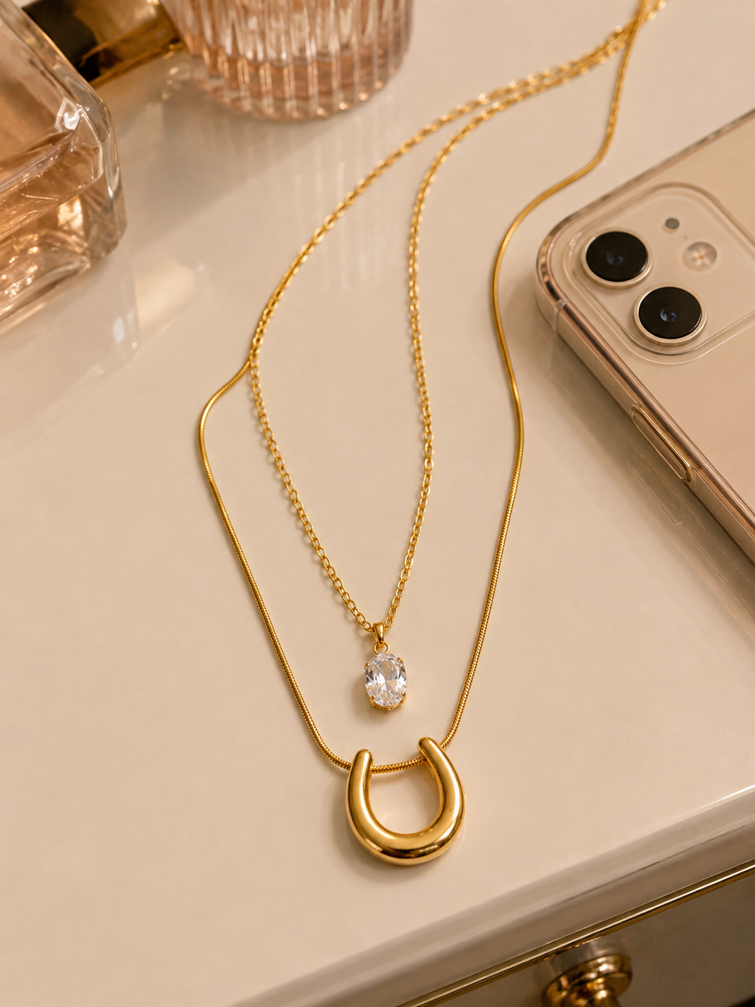 Swarique Aashvi Crystal Horseshoe Layered Necklace