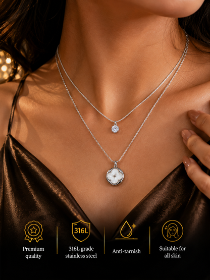 Swarique Silver Moti Bloom Layered Necklace