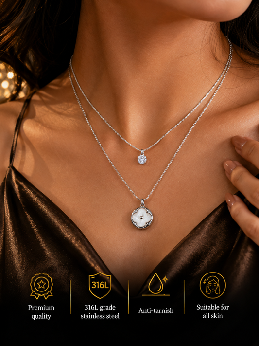 Swarique Silver Moti Bloom Layered Necklace