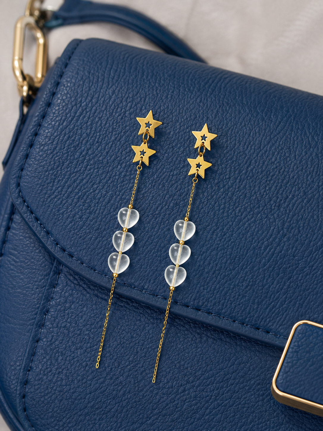 Swarique Star Heart Long Drop Earrings