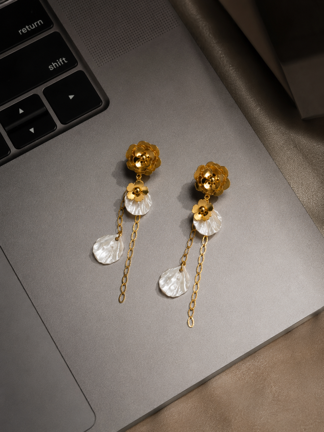 Swarique Madhulika Moti Floral Chain Earrings