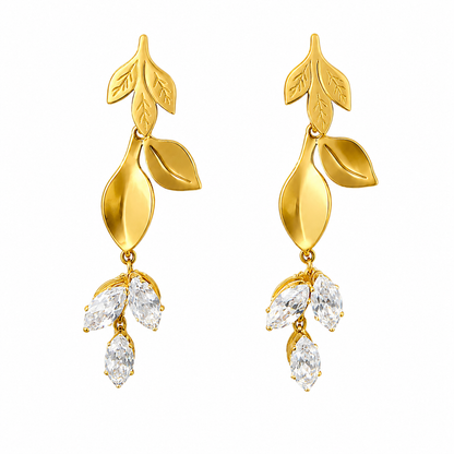 Swarique Pallavi Leaf Crystal Drop Earrings