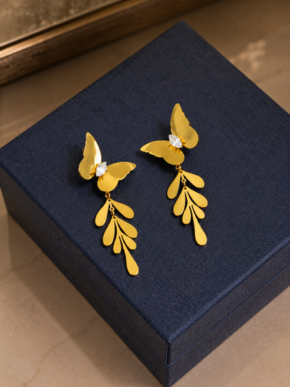 Swarique Pankhuri Butterfly Leaf Crystal Drop Earrings