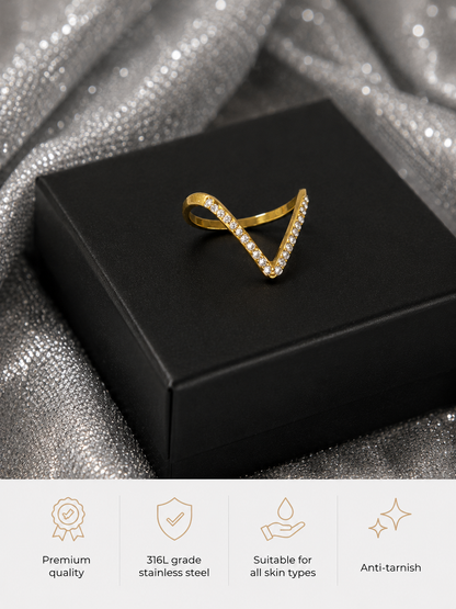Swarique Veda Sparkle Crystal V Open Ring