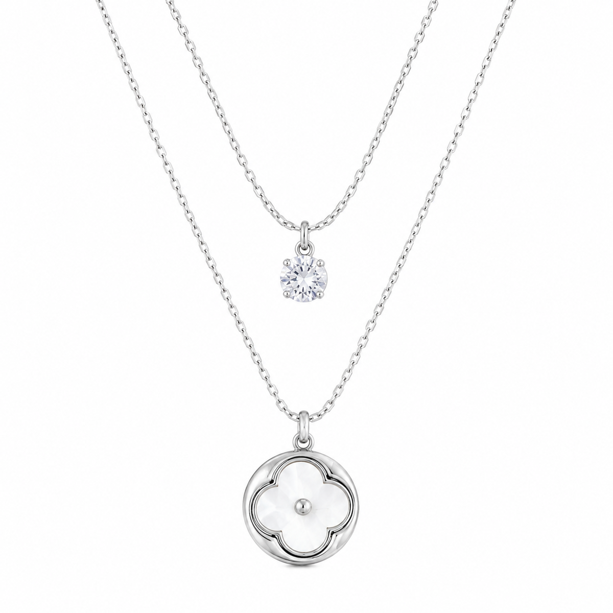 Swarique Silver Moti Bloom Layered Necklace
