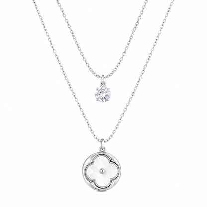 Swarique Silver Moti Bloom Layered Necklace