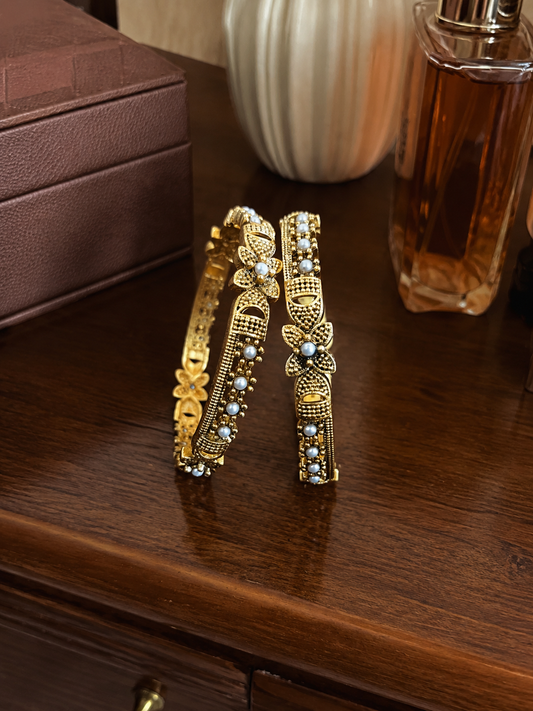 Swarique Pearl Pushpika Gold Plated Bangle (Set of 2)