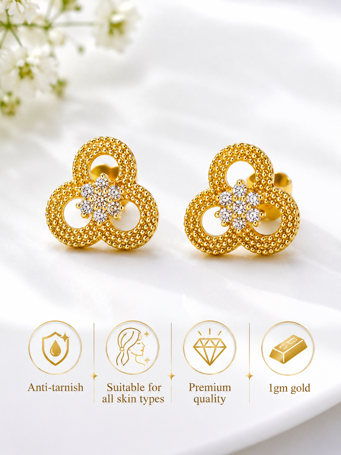 Triveni Bloom 1 gm Gold Stud Earrings