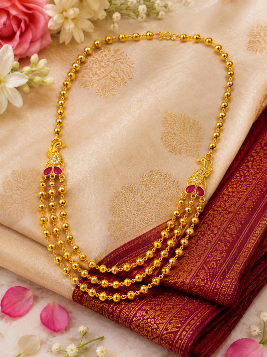 Mayurika Heritage 3 Layered Bead 1gm Gold Necklace