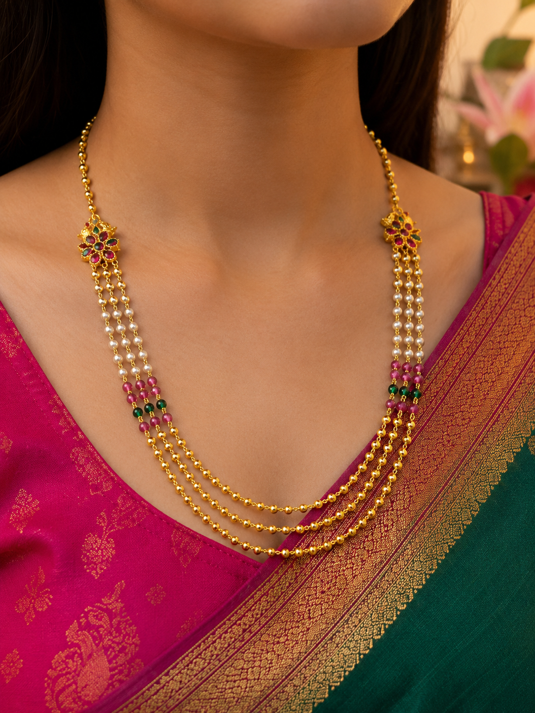 Meenakshi Pearl 1 gm Gold Haar