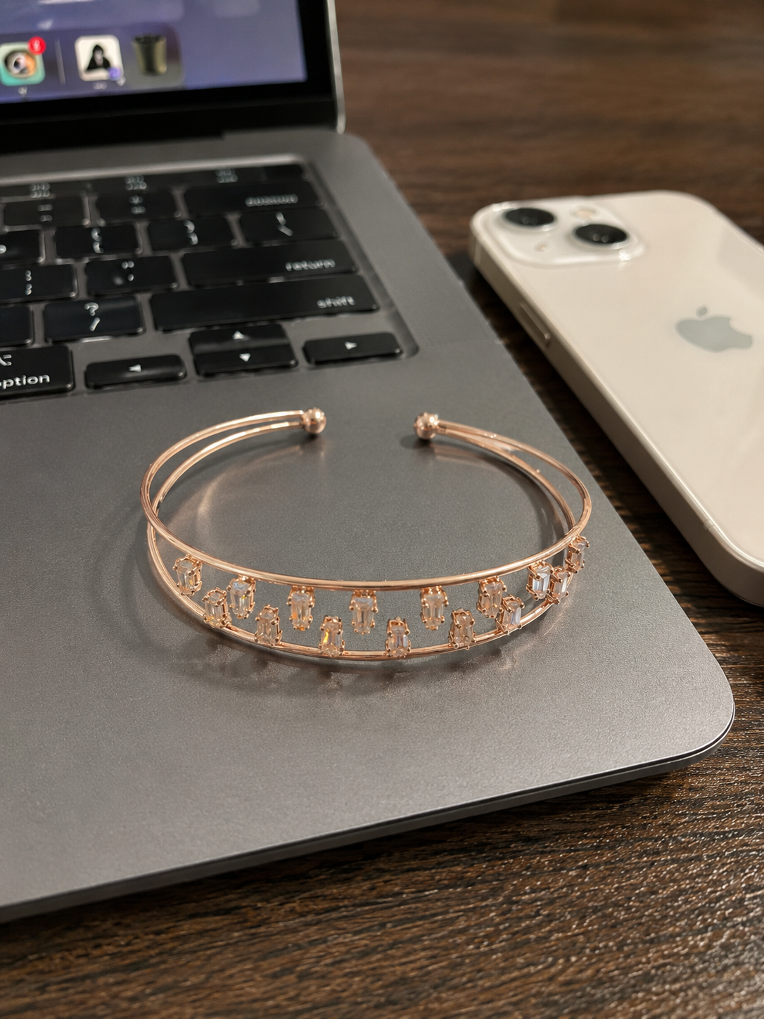 Noir Luxe Crystal Cuff Bracelet (Rose Gold)