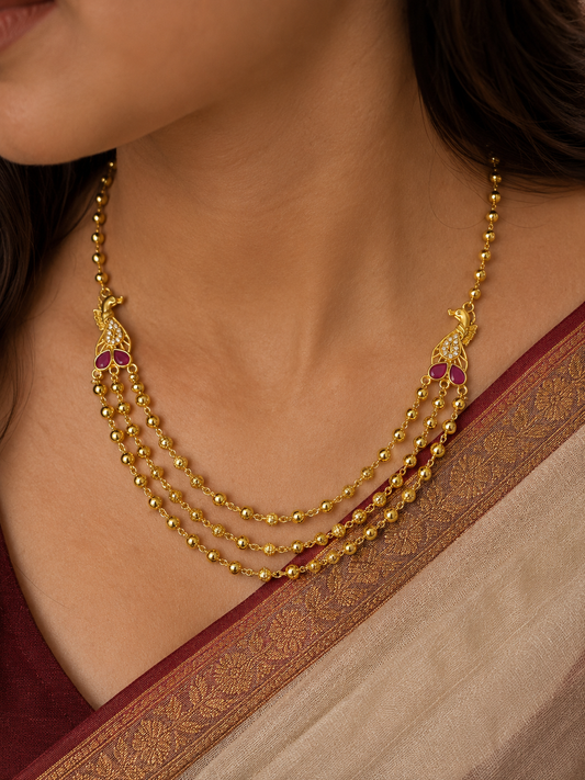 Mayurika Heritage 3 Layered Bead 1gm Gold Necklace