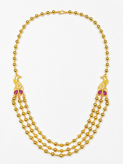 Mayurika Heritage 3 Layered Bead 1gm Gold Necklace