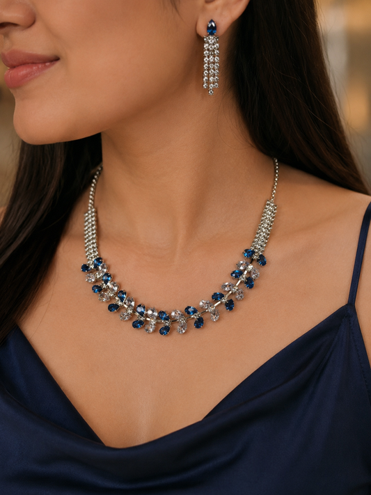 Azure Bloom Crystal Necklace Set