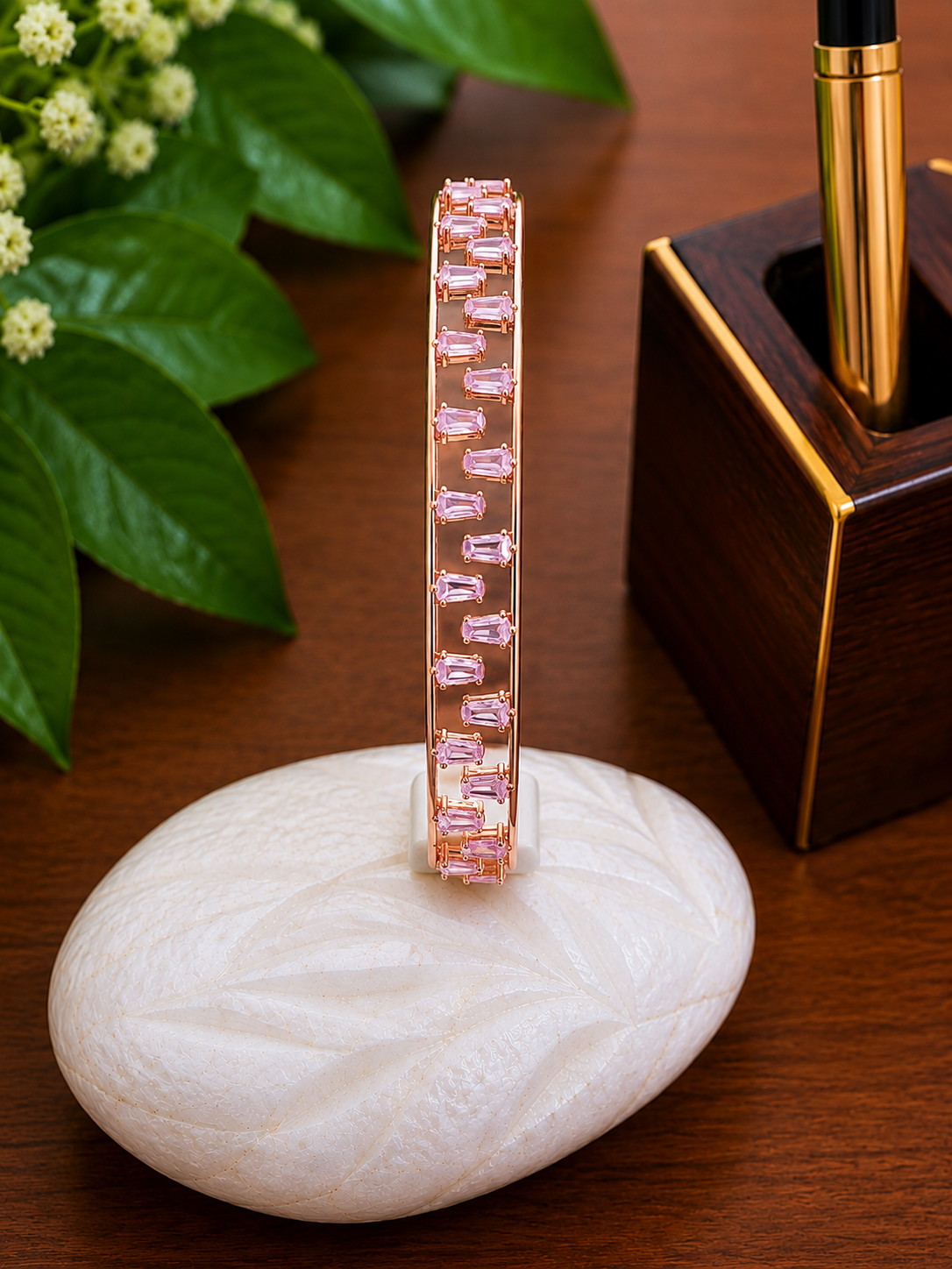 Noir Luxe Crystal Cuff Bracelet (Pink)