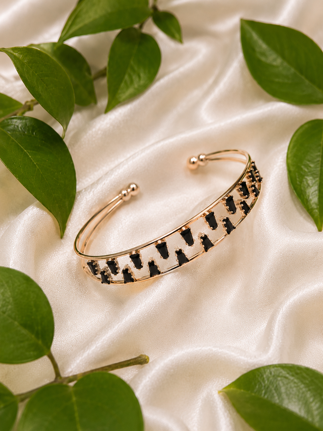 Noir Luxe Crystal Cuff Bracelet (Black)