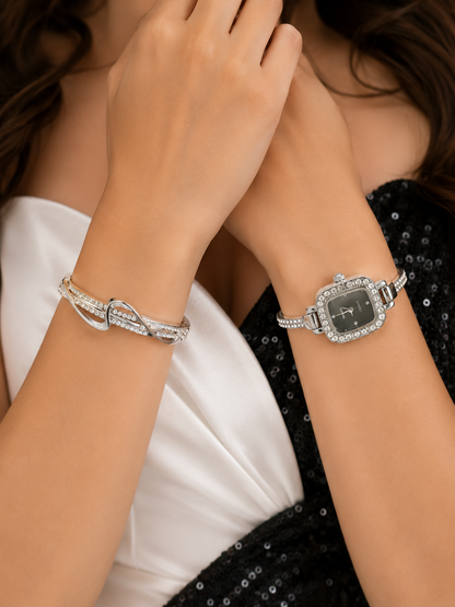 Crystal Infinity Bracelet & Rhinestone Watch Set