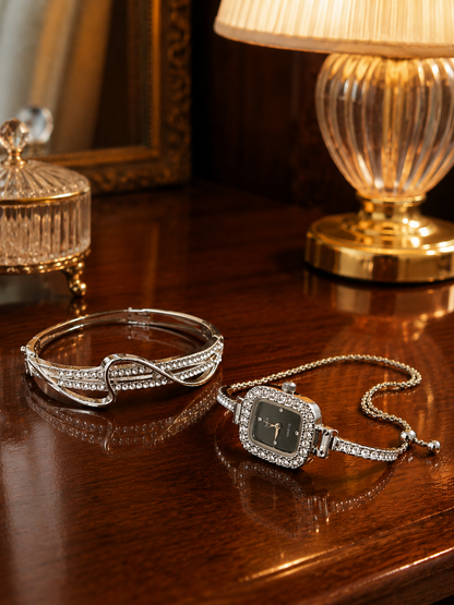 Crystal Infinity Bracelet & Rhinestone Watch Set