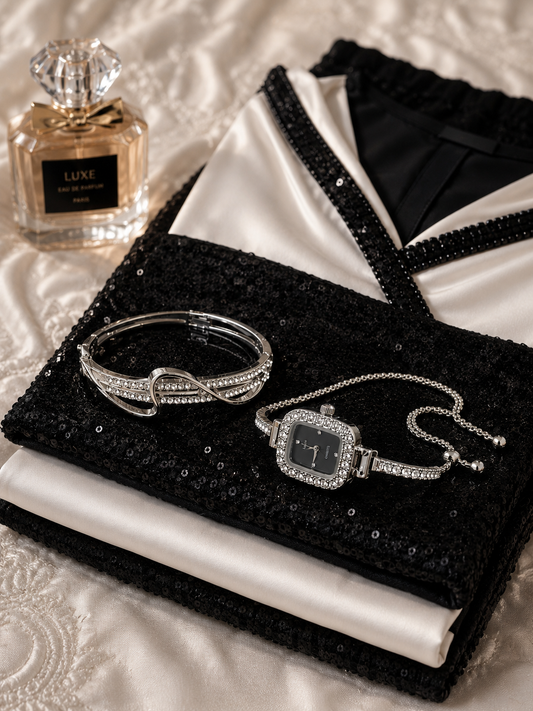 Crystal Infinity Bracelet & Rhinestone Watch Set