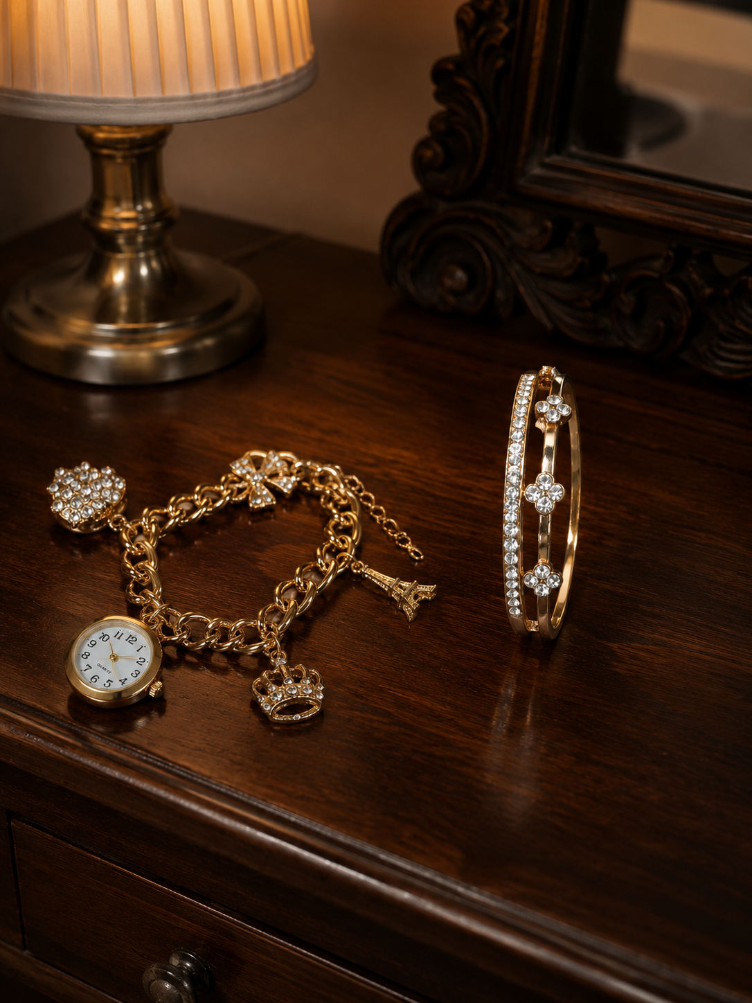 Paris Charm Watch & Crystal Bracelet Set