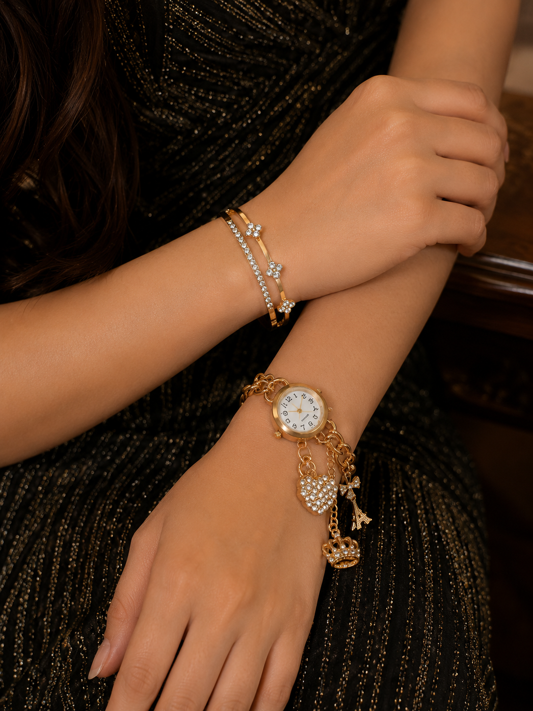 Paris Charm Watch & Crystal Bracelet Set