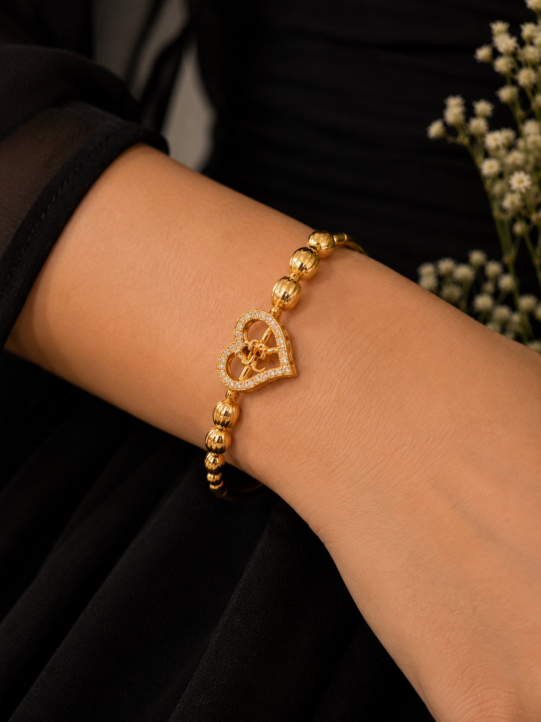 Golden Heart Crystal Charm Bracelet