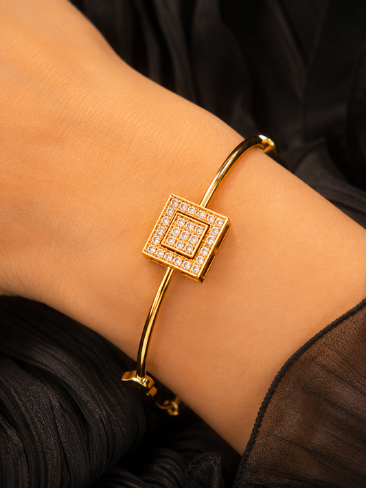 Golden Square Crystal Charm Bracelet