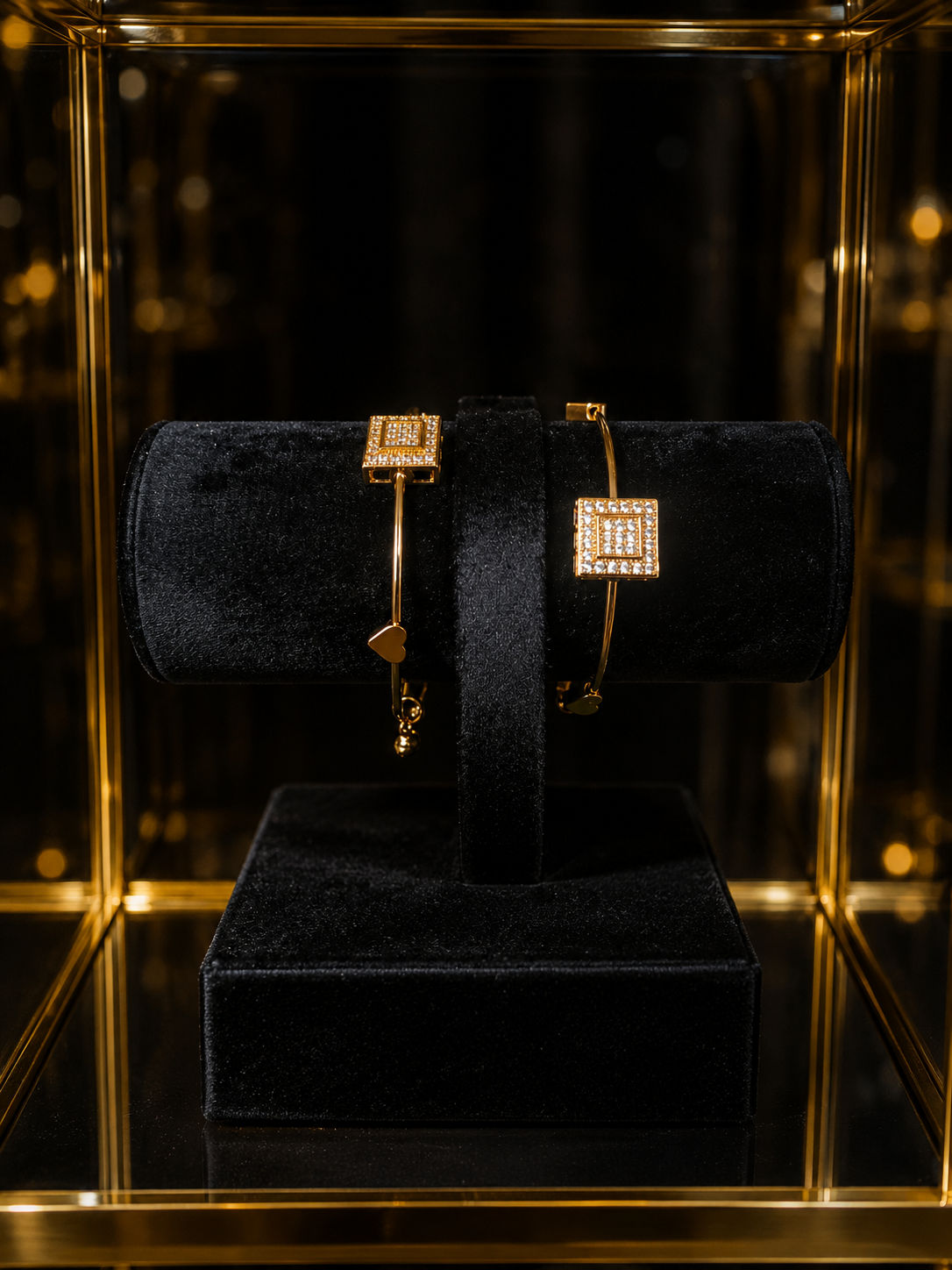 Golden Square Crystal Charm Bracelet