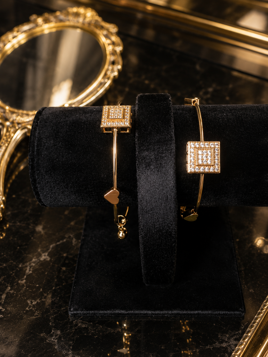 Golden Square Crystal Charm Bracelet