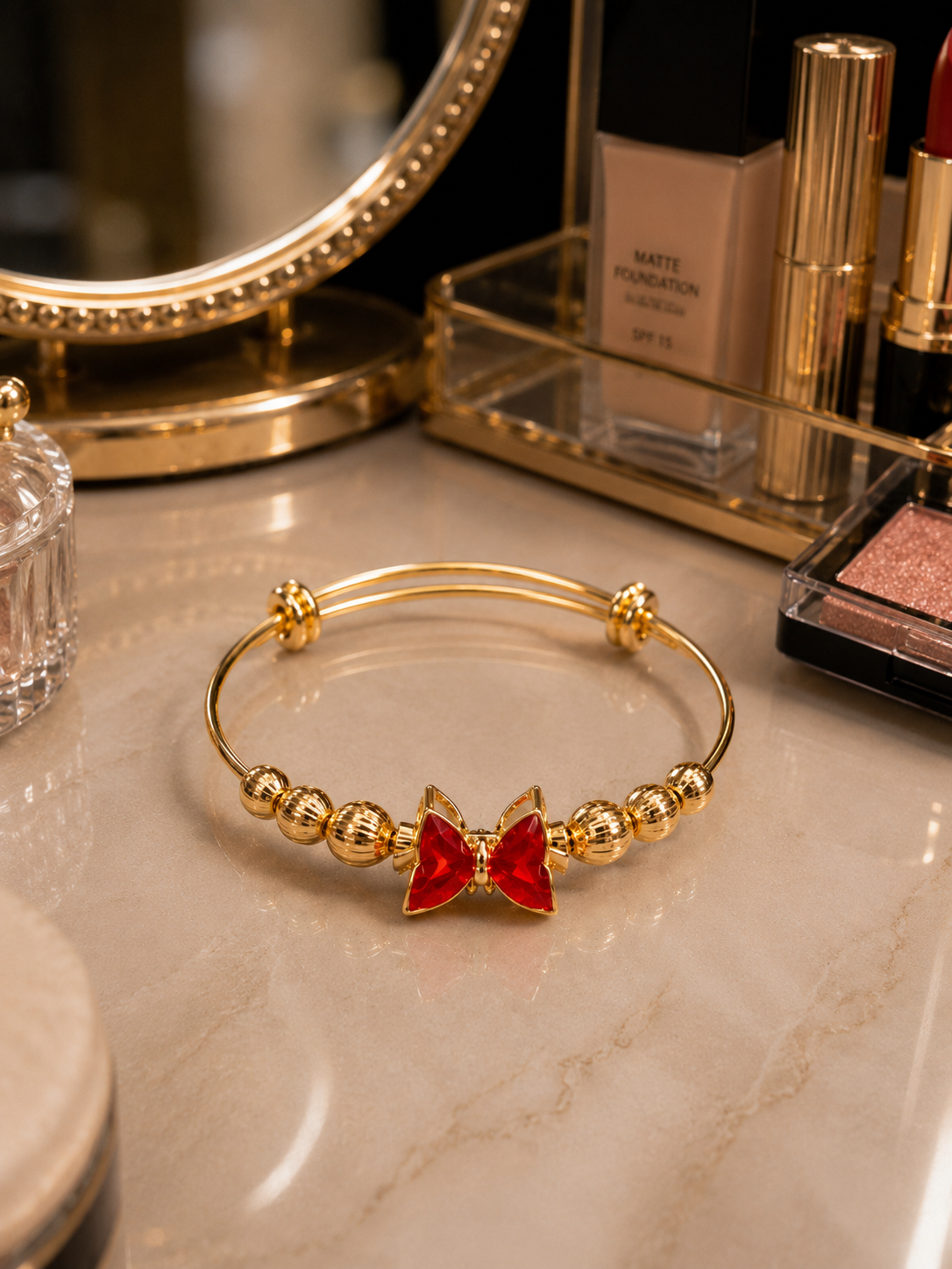 Ruby Bow Charm Bracelet