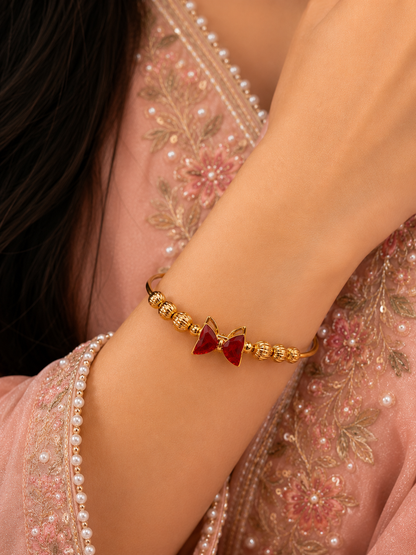 Ruby Bow Charm Bracelet