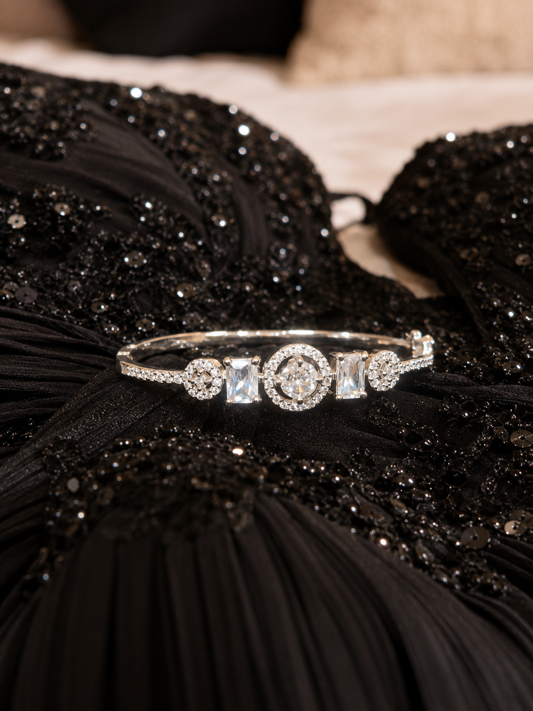 Silver Radiance Crystal Statement Bracelet