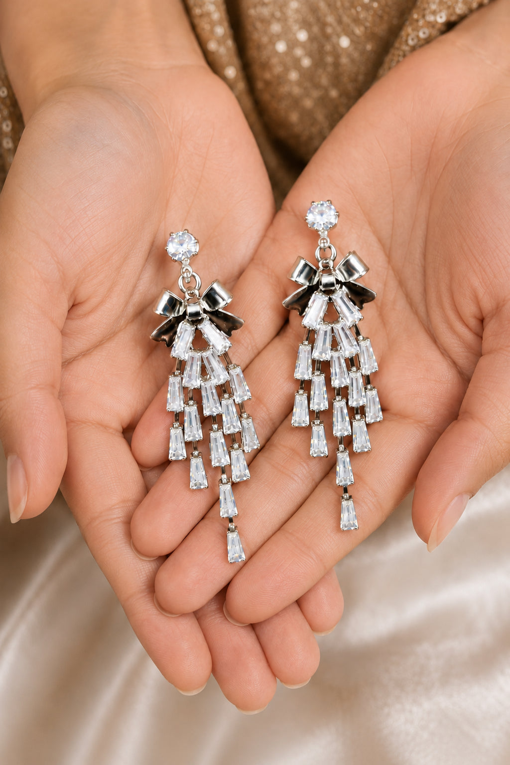 Crystal Cascade Bow Earrings