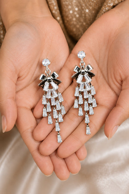 Crystal Cascade Bow Earrings