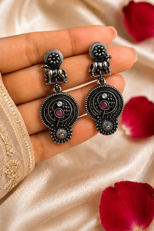 Royal Maze Oxidised Statement Earrings